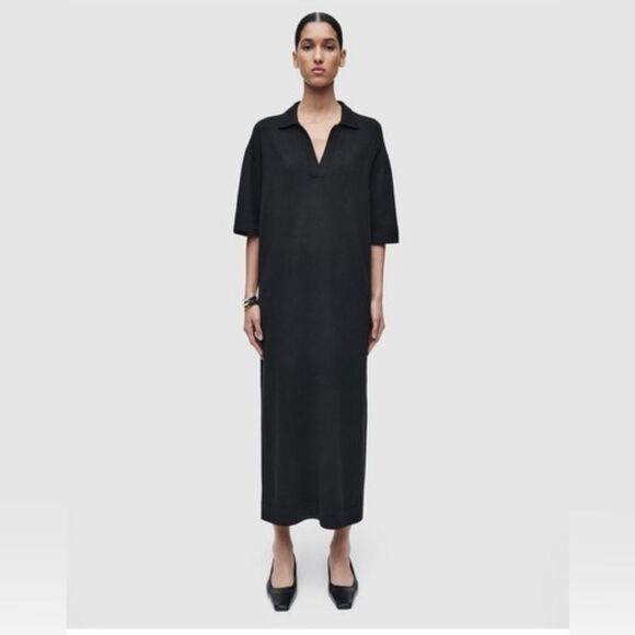 COS Black Collared V-Neck Viscose Double Slit Maxi Dress Size XS - Picture 1 of 12